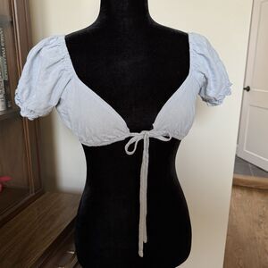 Shein Light Blue Crop Top Women’s Size Small Puff Sleeves Cottagecore Bra Top